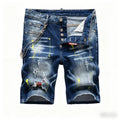 American Street Style Skinny Distressed Black White Hole Patch Stitching Jeans Shorts Men Spandex/Cotton Eco-Friendly Mid Waist
