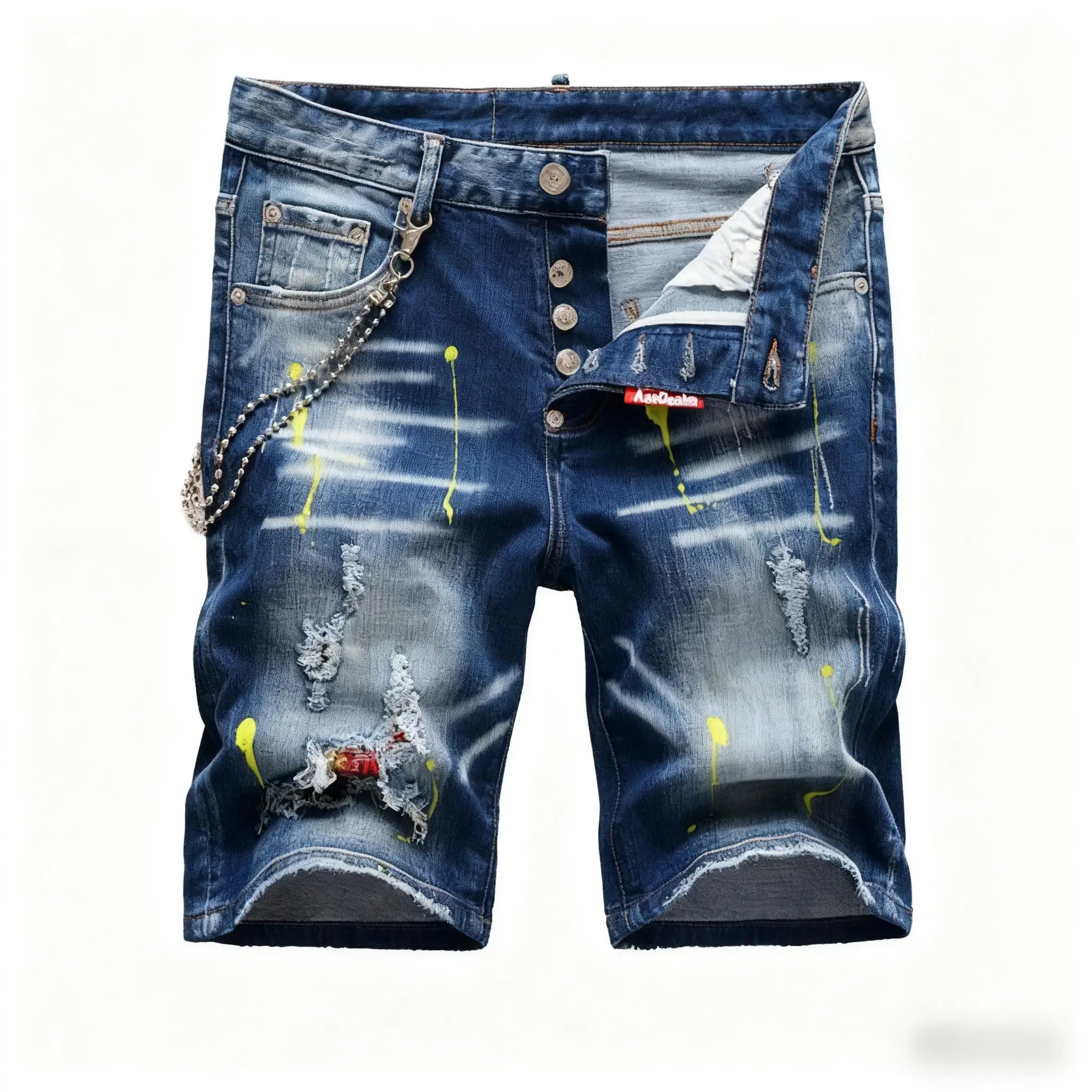 American Street Style Skinny Distressed Black White Hole Patch Stitching Jeans Shorts Men Spandex/Cotton Eco-Friendly Mid Waist