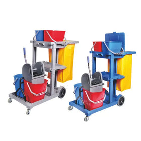 Wholesale Janitorial Supply Service Multifunction Plastic Housekeeping Serving Folding Cleaning Trolley Outdoor Janitorial Cart