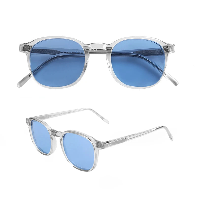 Italian Luxury Designer Custom Logo Round Transparent Sun Glasses UV400 Clear Glasses Men TAC Lens Polarized Acetate Sunglasses