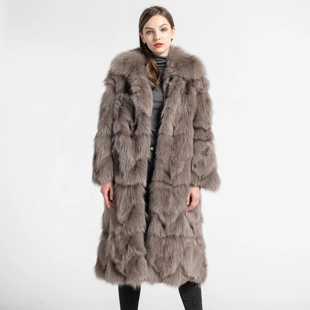 New Fashion Winter Luxury Natural Fur Outwear Long Real Fox Fur Coat Women