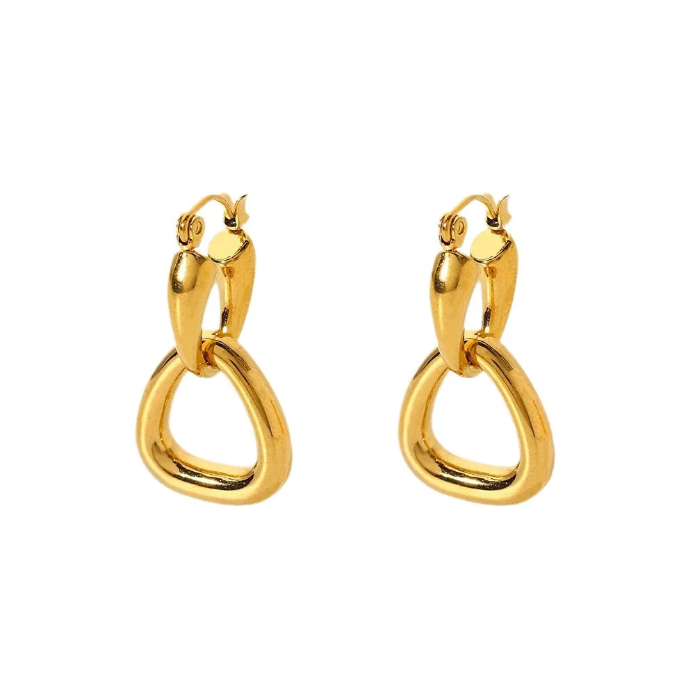 Personality Temperament 18K Gold Stainless Steel Geometric Triangle Ring Buckle Pendant Earrings