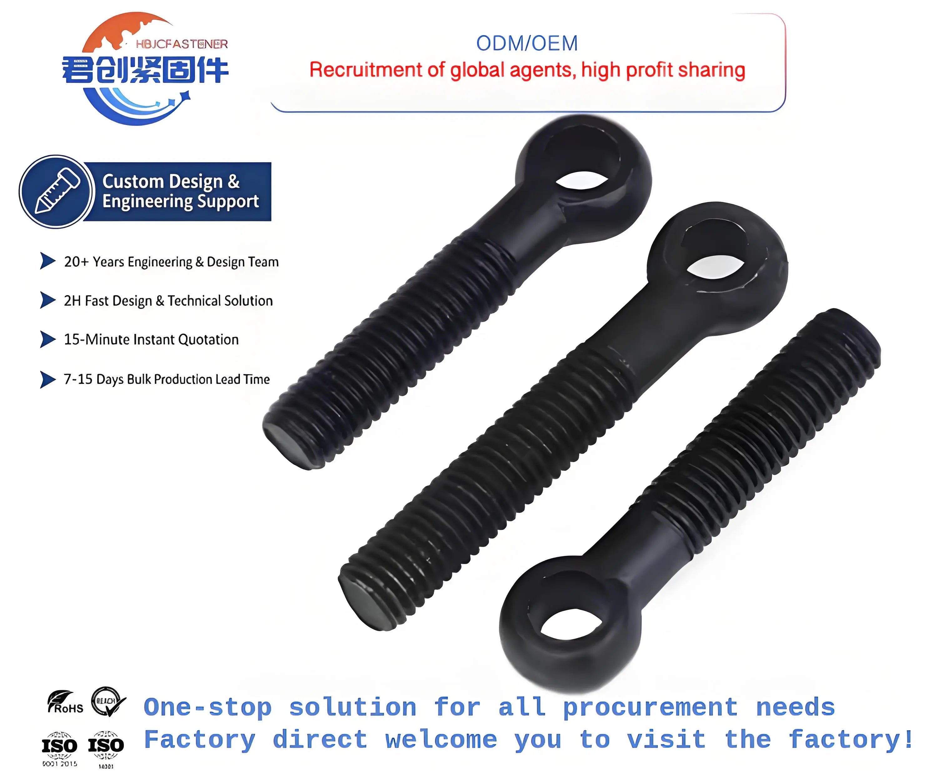 Junchaung High Strength Steel DIN444 Swing Bolt Fastener M6M8M12M20 25mm 20mm Eye Bolts China Factory Direct Drilled Bolt M10