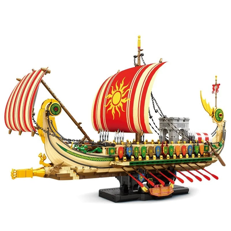 Reobrix66102 Greek Warship Building Block Set  Scale DIY Educational Toy for Boys Packaged in Box for Christmas