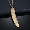 Fashion Simple Gold Plated Metal Feather Pendant Necklace Women's Vintage Party Jewelry Gift (KNK5354)