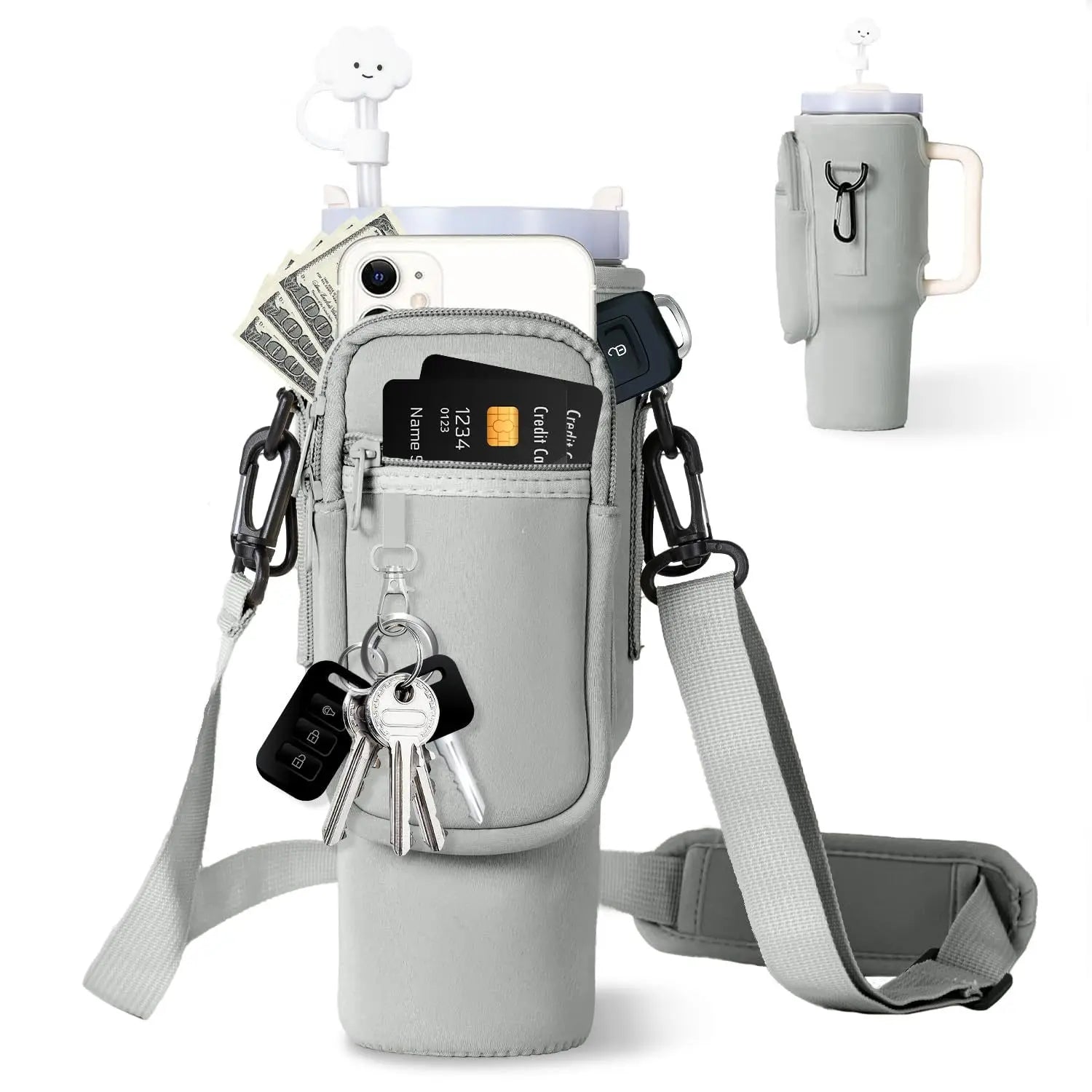 Insulated Neoprene Water Bottle Holder Cross-boday Bag with Adjustable Shoulder Handheld Strap 40Oz  Cup Accessories