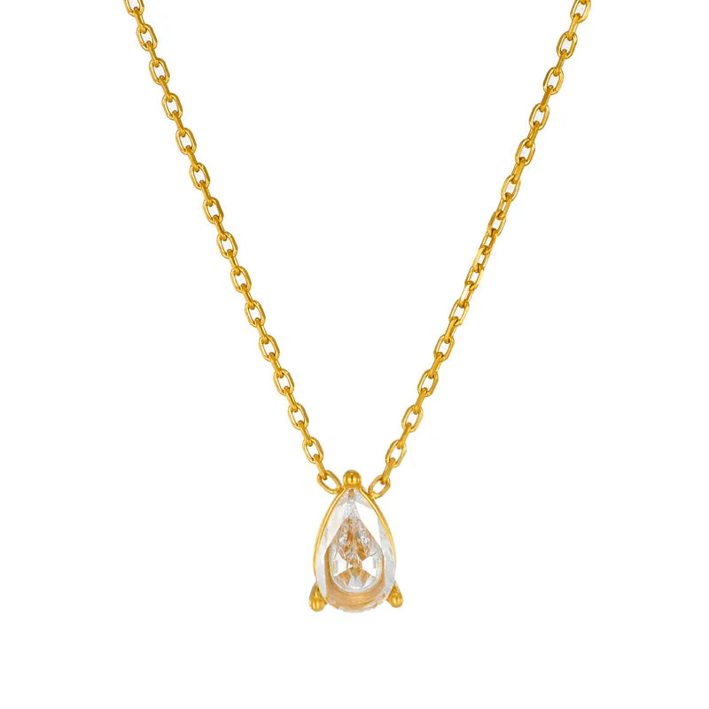 Fashion 18k Gold-plated Stainless Steel Chain Teardrop Zirconia Pendant Necklace for Women