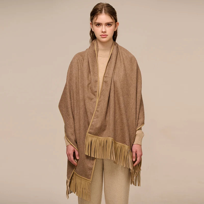 Winter New Pure Cashmere Warm Binding Goatskin Edge Tassel Scarf Light Luxury Fashion Versatile Shawl Factory Spot Customized Pb