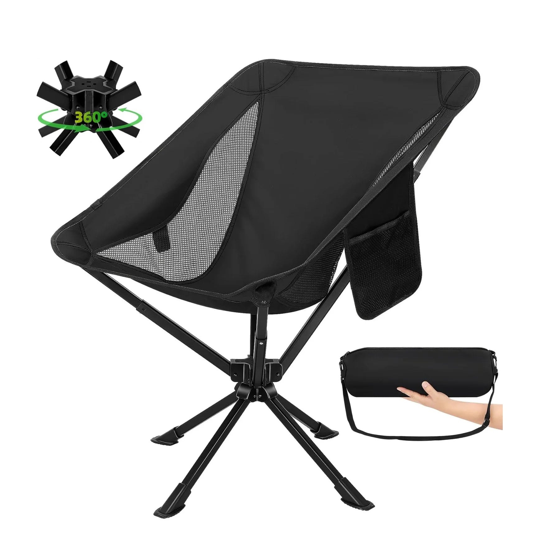 360Â° Degree Rotatable Camping Chair Lightweight Portable Swivel Folding Chair Compact Aluminum Moon Chair for Beach and Fishing