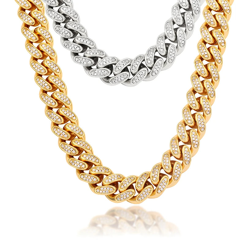 Iced Out 12mm Cuban Link Chain 2 Row Bling 5A CZ Hip Hop Jewelry Hot Sale Men Chain Trendy Rapper Bling Hop Hop Necklace