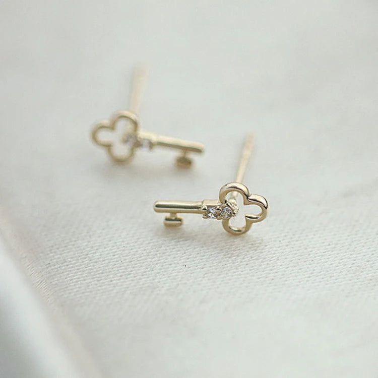 925 Silver Key Earrings Gold COlor Minimalist Jewelry Earrings Hollow Key Earring