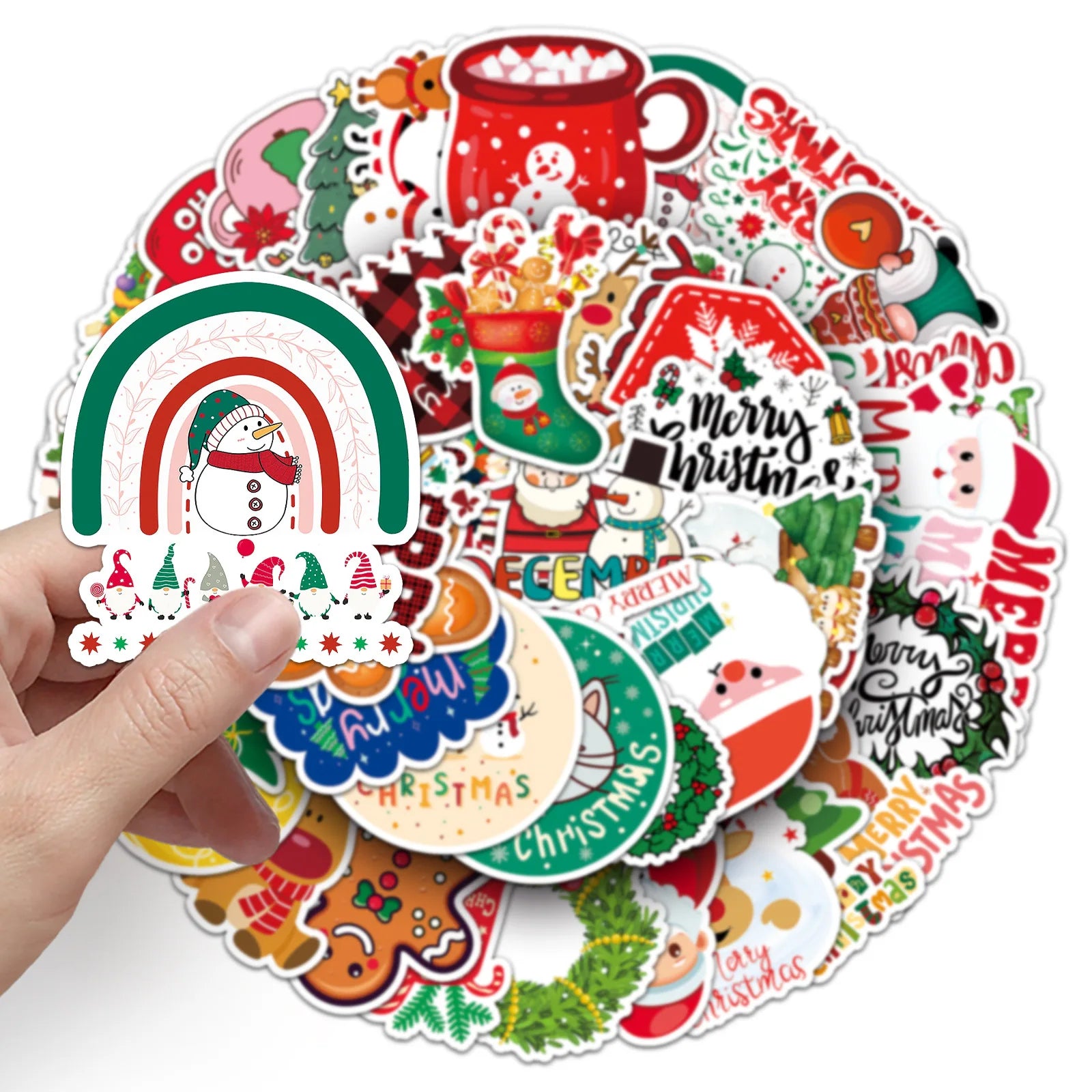 Personalized PVC Christmas Graffiti Stickers 50pcs Cross-Border Cartoon Holiday Decorative Water Cup Mobile Phone Candle Crafts