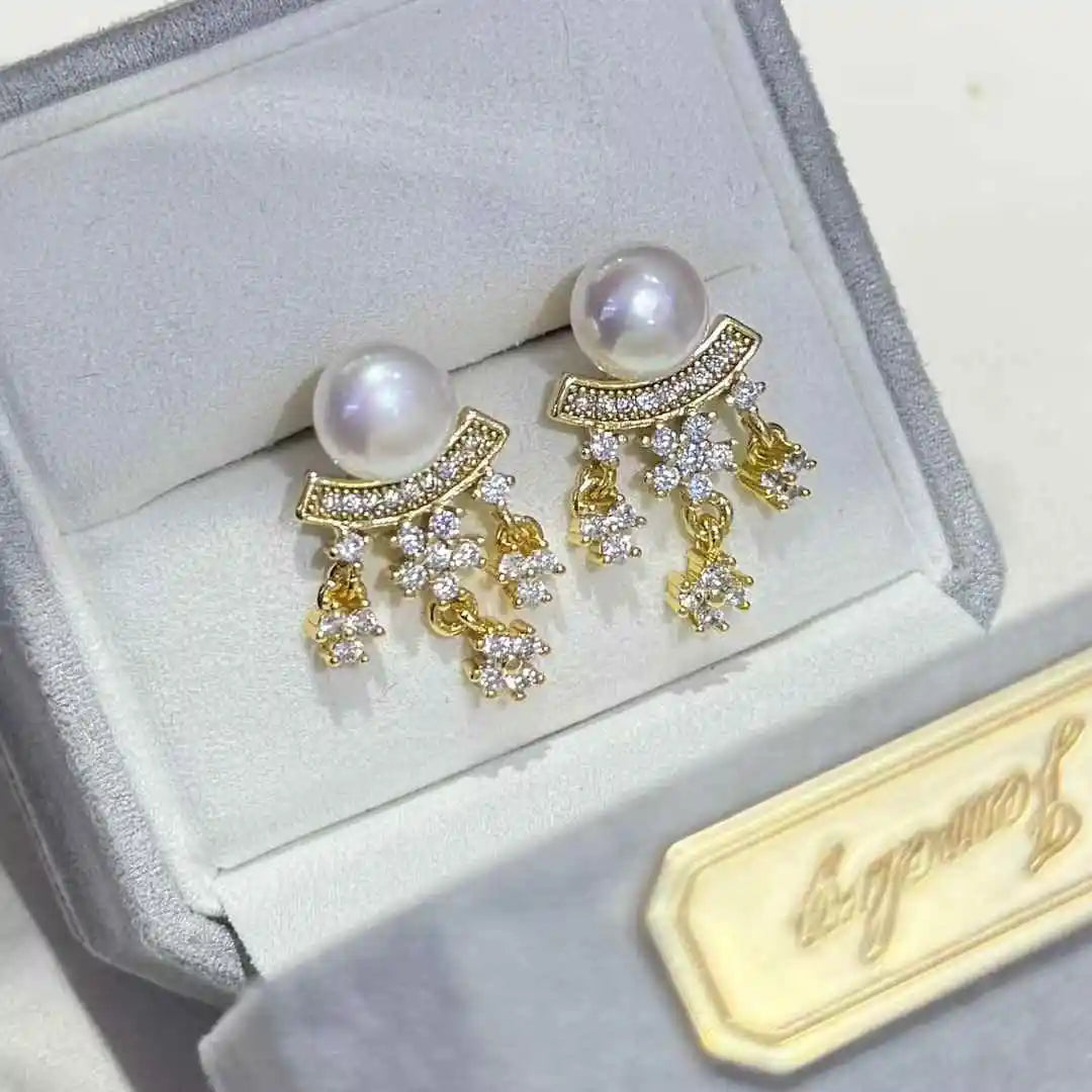 Noble Temperament Palace Tassel Earrings 7-8mm Natural High-quality Freshwater Pearl Earrings Hypoallergenic Earring Needles