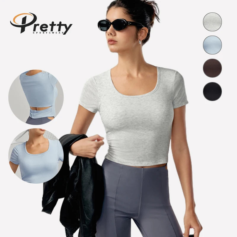 New Style T-shirt Yoga Gym Fitness Workout Square Neck Good Material Running Athletic Breathable Quick-dry Custom LOGO Sports.