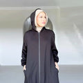 New Middle East Solid Color Women's Modest Muslim Hoodies Dubai Zippered Long Dress Turkish Islamic Maxi Clothing with Pockets