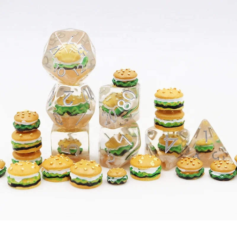 Custom Polyhedral Rpg Dice Set Oem Dnd Resin Round Hamburger Dice Set