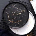 10/12 Inch Black/White Marble Ceramic Round Flat Plate Color Glazed Marble Round Dinner Porcelain Plate
