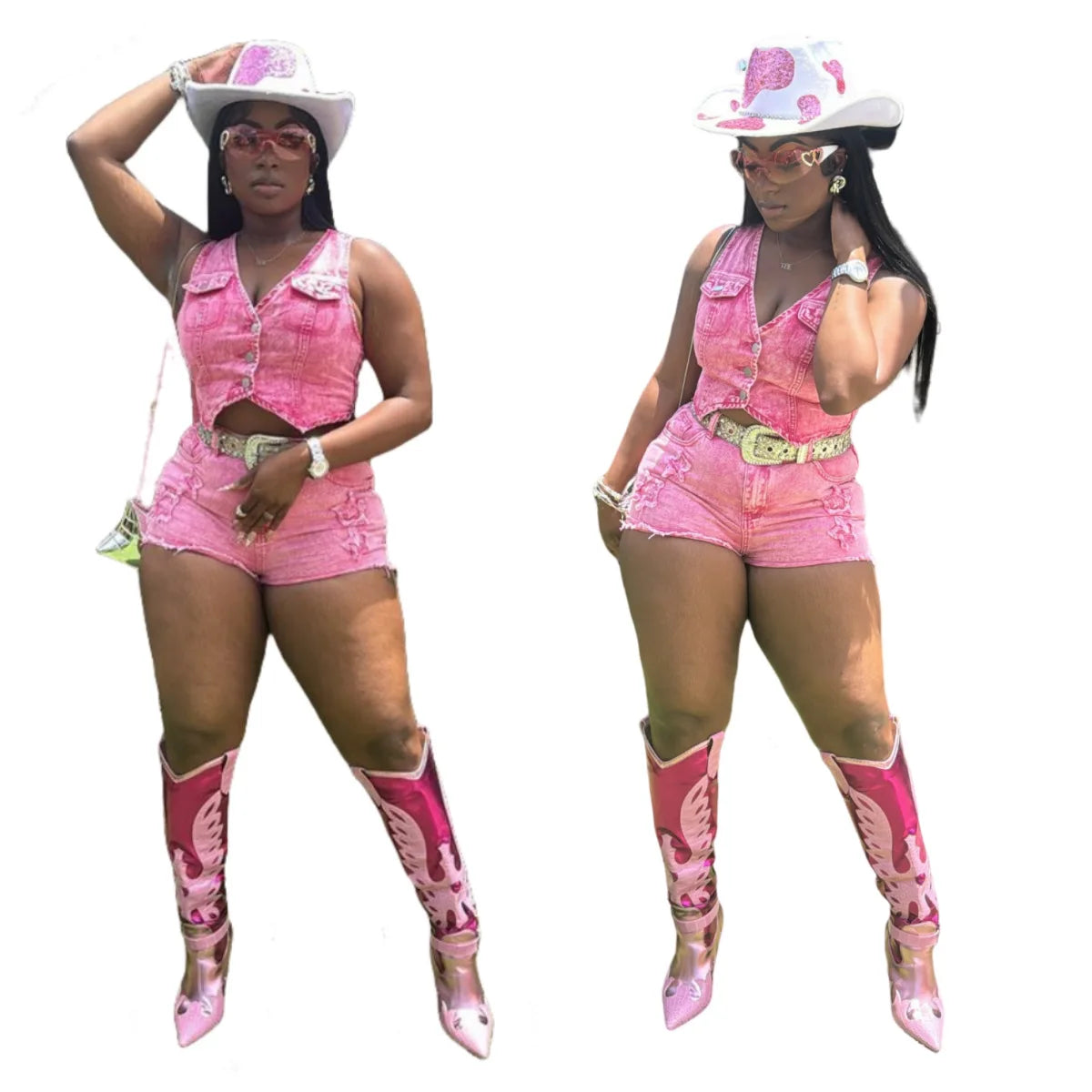 Summer New Arrival Women Sleeveless V Neck Denim Crop Top 2 Piece Suits Women Casual Two Piece Shorts Set