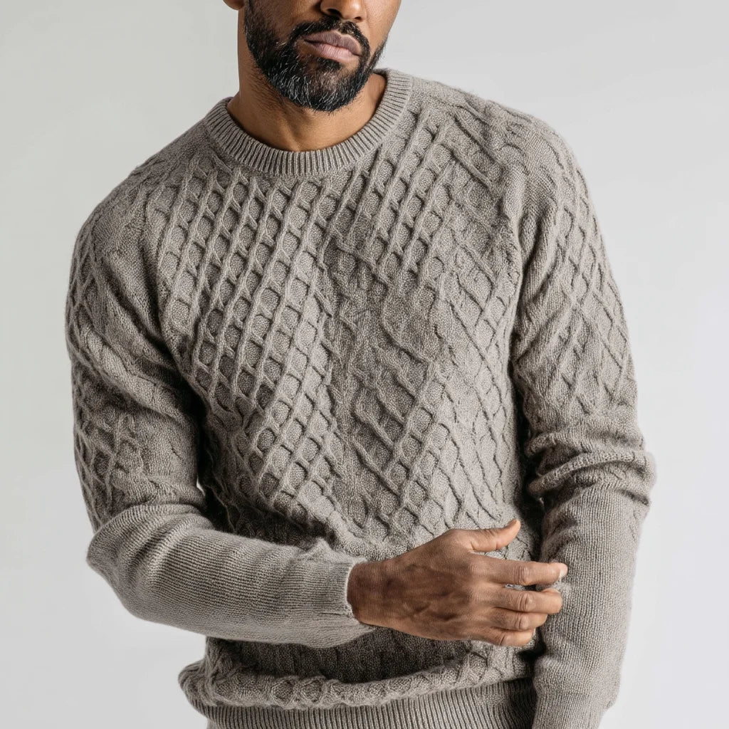 Men's Pure Cashmere Cable Knit Winter Pullover Warm Breathable Anti-Wrinkle Anti-Shrink Front Logo Zipper Closure Sweater