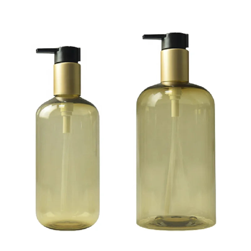 300ml 500ml PET Plastic Lotion Pump Bottle Clear-Gold Bath Soap Body Washing Shower Gel Shampoo Conditioner Dispenser Bottle