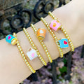 BM1062 4MM Gold Beads Beaded Elastic Bracelet With Colorful Enamel Coffee Cup Charm for Ladies Women