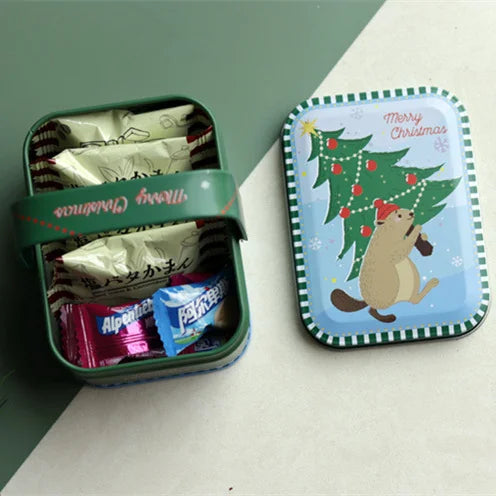 Custom Empty Christmas Series Tins Sets Snowman Tin Box Chocolate Candy Jar Tins for Cookies Christmas with Handle