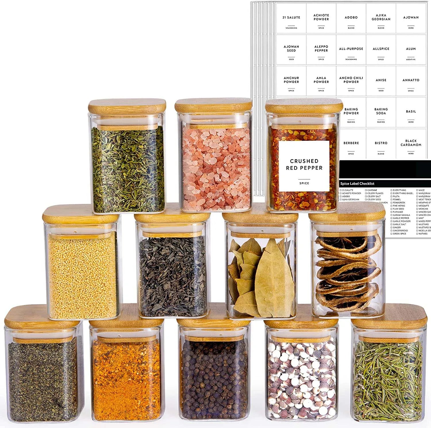 6oz Hot Sale square Shape Glass Spice Jar with Bamboo Lid