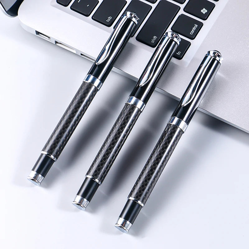 SHULI Penna Gel 0.5mm Luxury logo Customised Metal Roller Ball Pen Carbon Fiber Pen Gel Ink Pen
