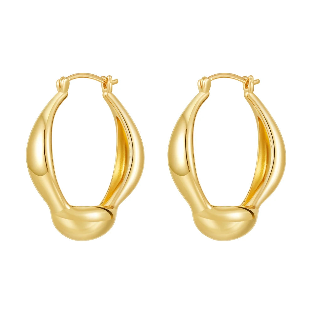 Latest 18K Gold Plated Brass Jewelry Irregular Hollow Oval Chunky Hoop Earrings Hypoallergenic for Woman Party Earrings E241639