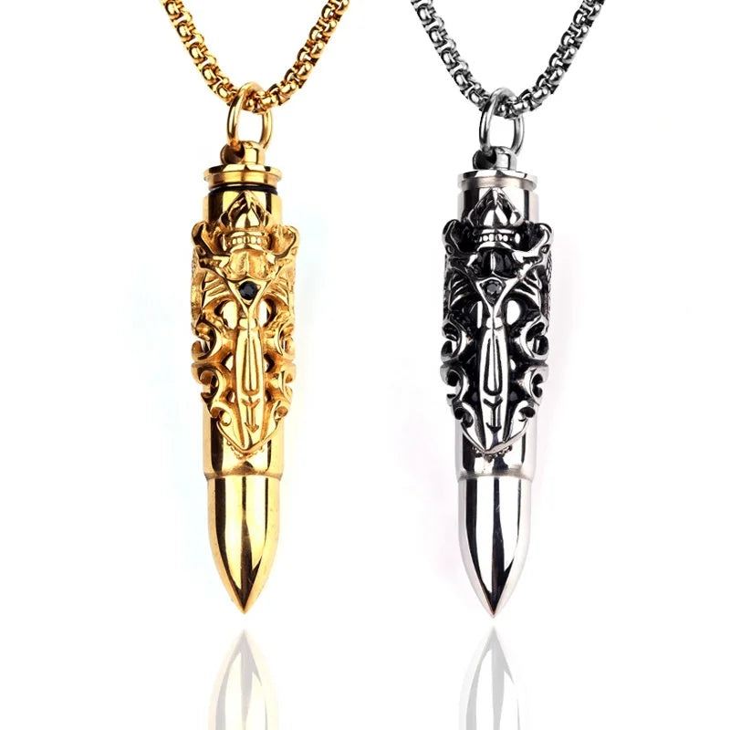 Isunni Titanium Bullet Retro Relievo Design Gold Cremation Jewelry Near Me Pendant Necklace