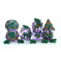 Factory Wholesale Custom D&D Polyhedral Resin Dice Set Purple-green Frog-Gold Ink Design for Role Playing Table Games