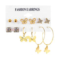 Vintage Creative 6Pcs/Set Pearl Butterfly Earrings Jewelry C Shape Earrings Crystal Heart Earrings
