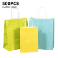 Custom Eco-Friendly Kraft Paper Bag with Flexo Printing Custom Logo Patch Handle for Clothing Shoes Grocery Shopping