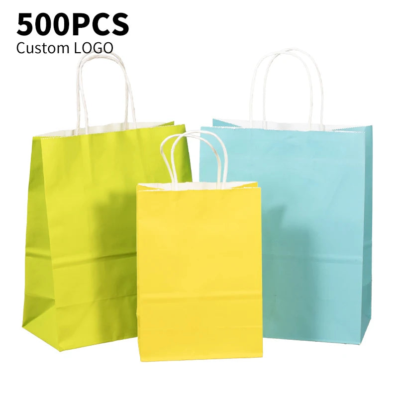 Custom Eco-Friendly Kraft Paper Bag with Flexo Printing Custom Logo Patch Handle for Clothing Shoes Grocery Shopping