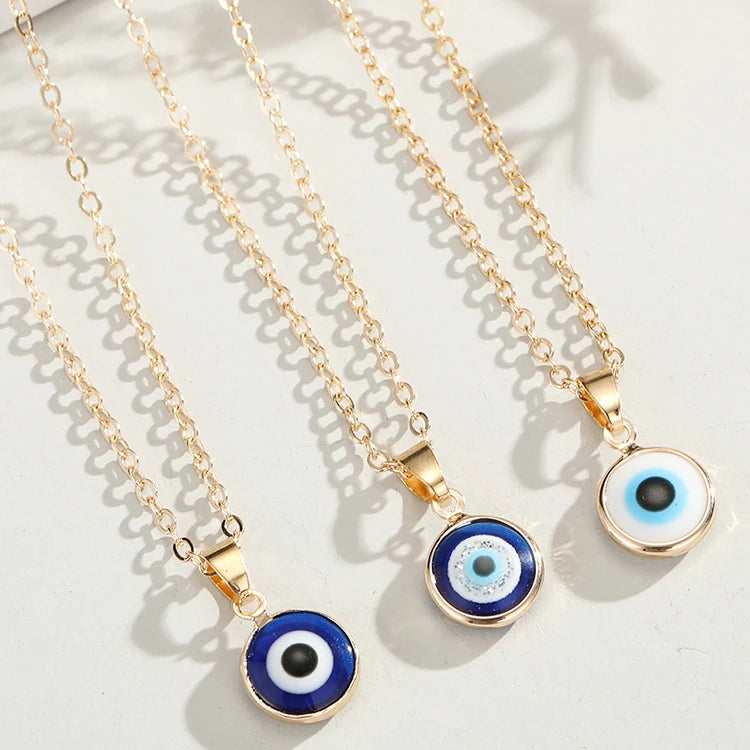 Dainty Ethnic Style Gold Plated Round Pendant Women Turkish Blue Evil Eye Necklace Jewelry for Ladies