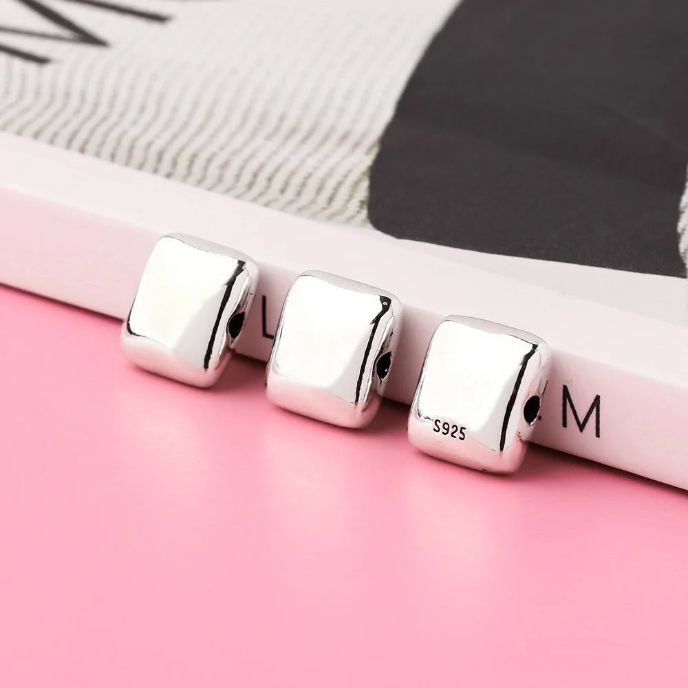 Wholesale New Fashion 925 Sterling Silver Polished Flat Square Charm Beads for Jewelry Making Accessories