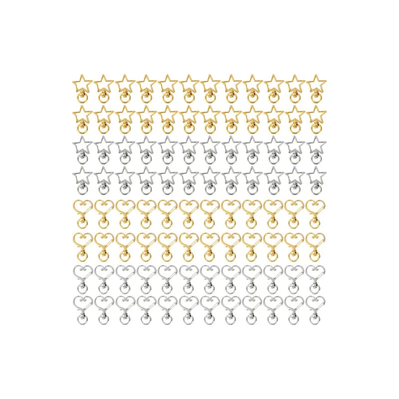100 Pack Alloy Silver Gold Star Heart Shape Lobster Clasp Hook Keychain Clip for DIY Jewelry Making Bag Accessories