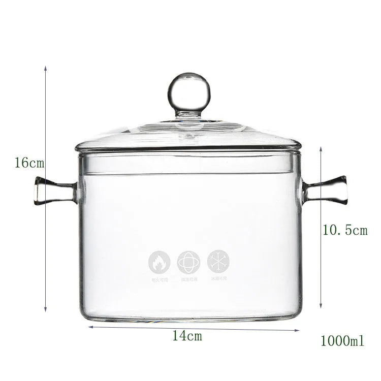 Glass Soup Pot Cooking Pot with Handles Heat Resistant Glass Gel Handmade Technology OEM Customized Box China Logo Bulk Piece