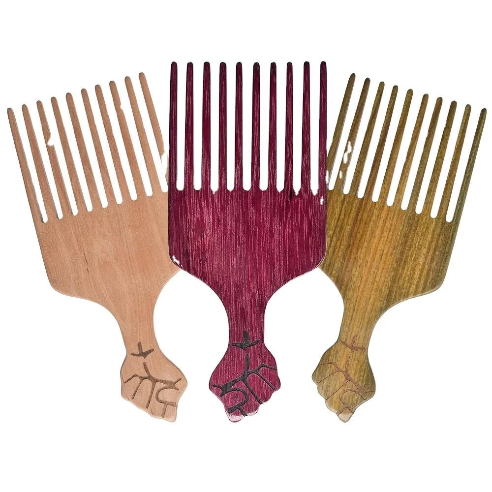 New Design Natural Sandalwood Adjustable Wide Tooth Beard Comb Custom Afro Picks Curly Hair Fashion Style Wooden Handle