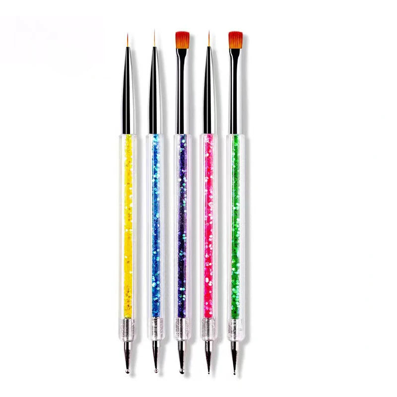 5pcs Professional Double Head Nail Art Dotting Tool Nylon Acrylic Brushes Flower Painting Pen Manicure Tools Accessories NAB016