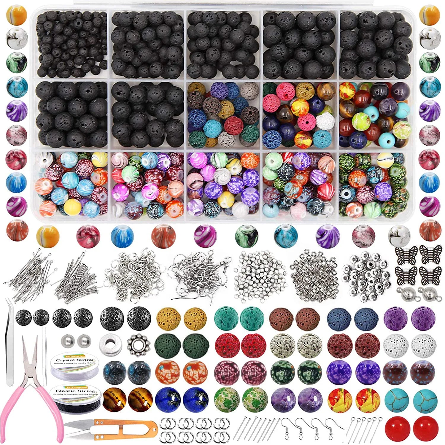 Natural Black Volcanic Lava Gemstone Beads Charm Round Loose Stone Beads for Jewelry Making