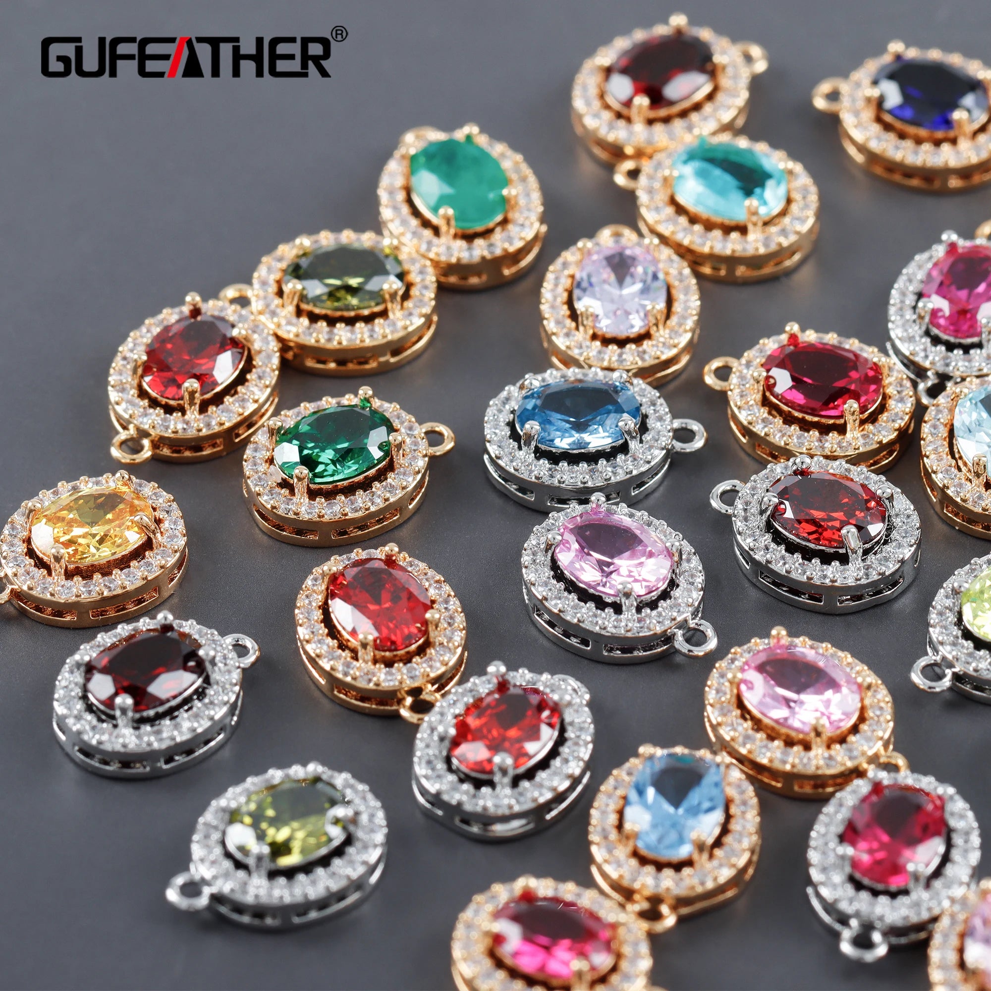 GUFEATHER M1102 1pcs/lot Jewelry Charms Pass REACH Nickel Free 18k Gold Rhodium Plated Copper Gemstone Zircon DIY Pendants Bag