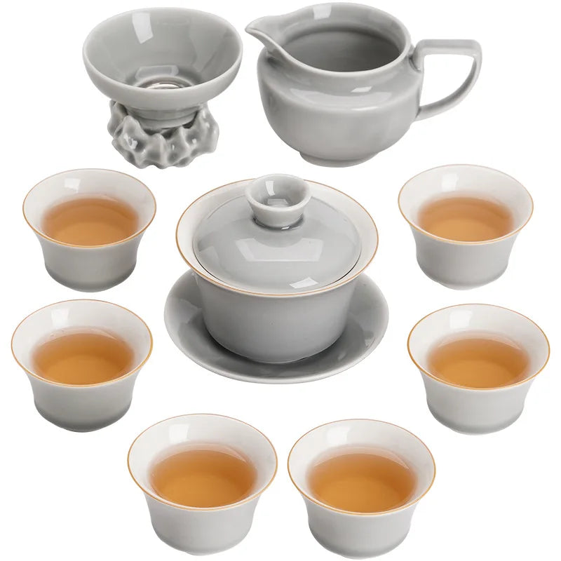 Japanese Style Ice Gray Smoky Gray Glaze Teaware Set Teapot Cover Teacup Set Household Light Luxury Kung Fu Tea Set
