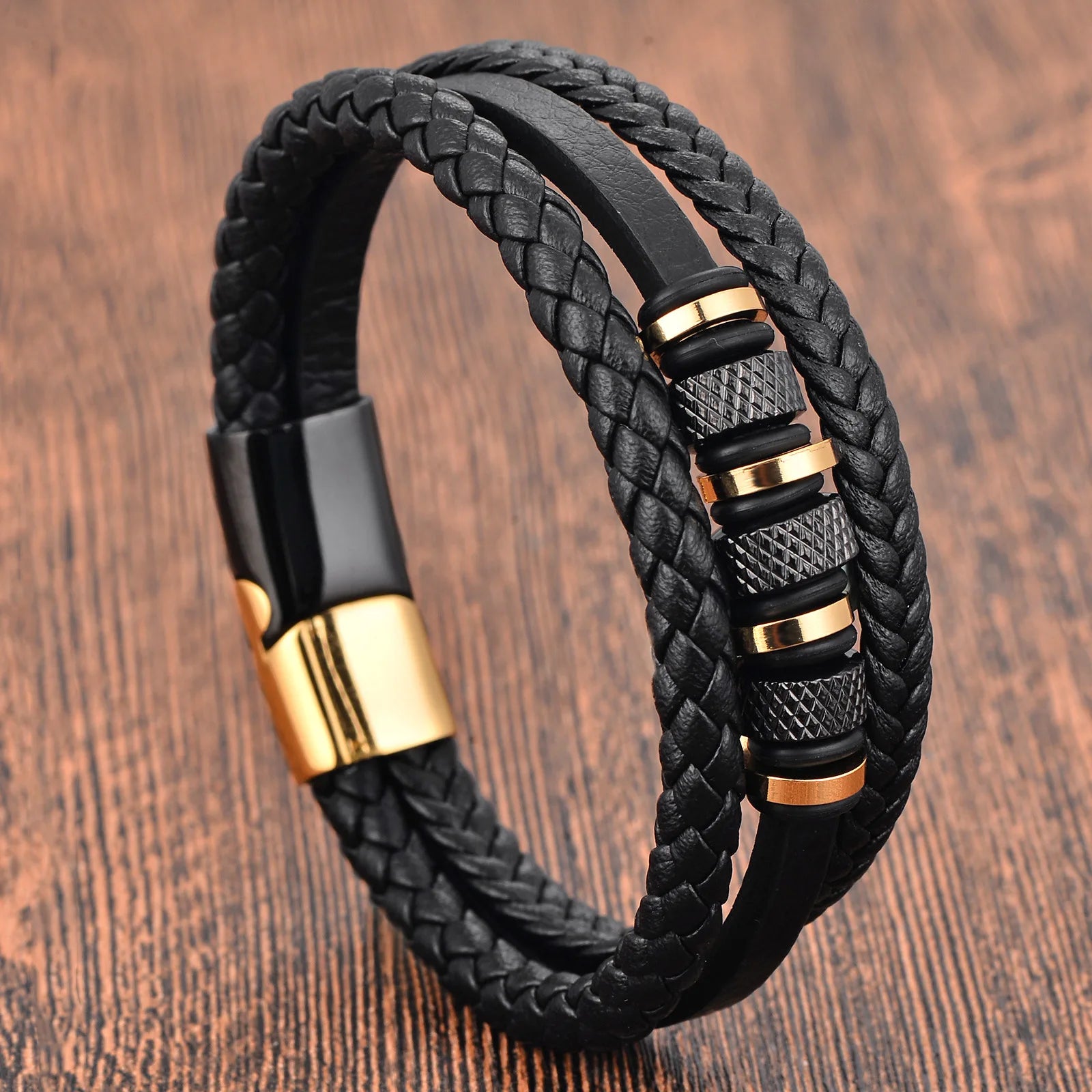 Luxury Jewelry Wholesale for Men Customized Stainless Steel Magnetic Clasp Braided Genuine Leather Bracelet