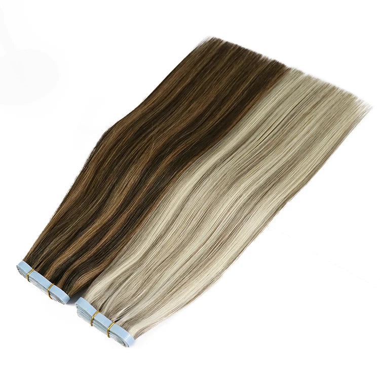 European Double Drawn Virgin Russian Human Hair Extension 100% Natural Remy Tape in Factory Sale Straight Style Hairpiece