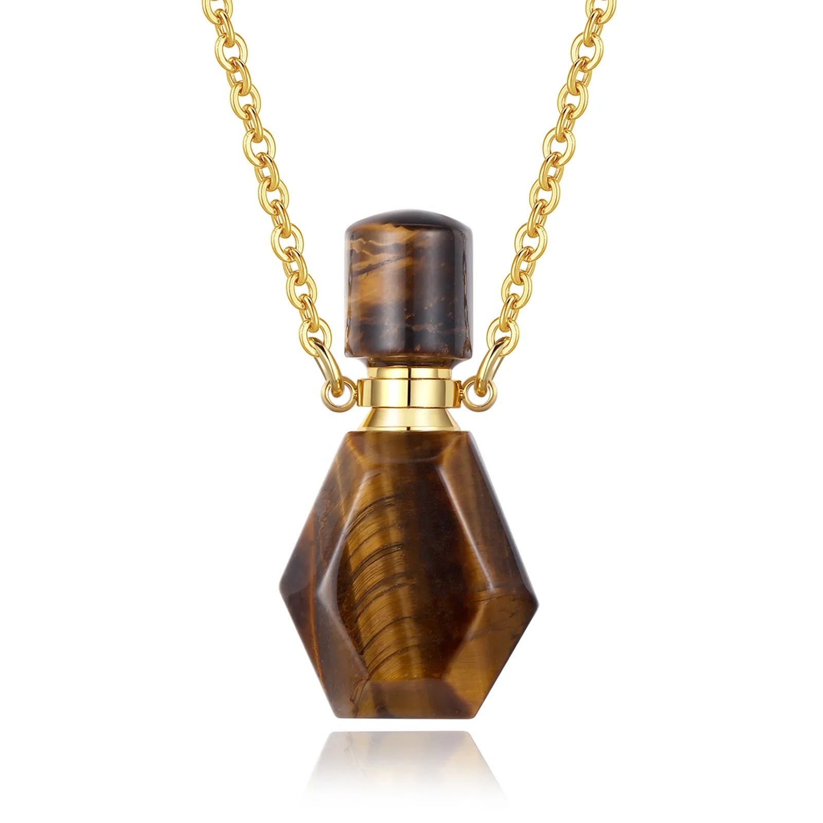 Reasonable Price Tiger Eye Crystal Stone Perfume Aromatherapy Bottle Gold Plated Chain Necklace for Men or Women