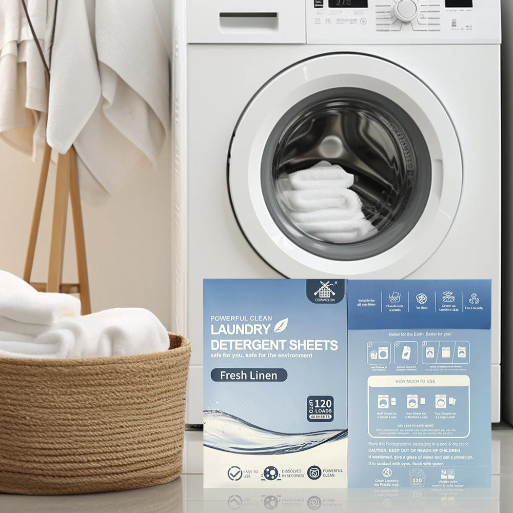 Eco-Friendly Natural Hypoallergenic Fresh Linen Laundry Detergent Sheets for Apparel Washing