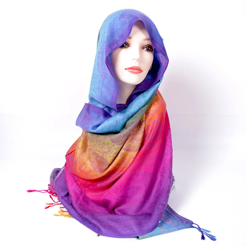 205 Women Rainbow Color Pashmina Shawl Scarf