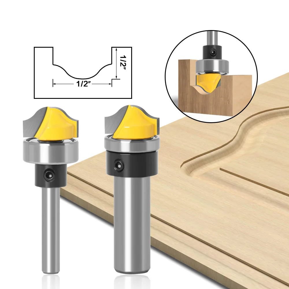1/4" or 1/2" or 6mm or 8mm or 12mm Double Blade Round Shank With One Bearing Arc Cleaning Cutter Panel Engraving Router Bit Tool