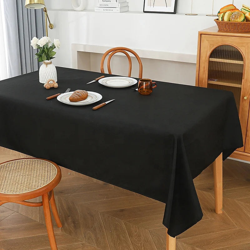Wedding Party Hemstitch Black Tablecloth Wholesale Plain Woven Table Cover Rectangle Square Round Oversized Custom Table Cloth